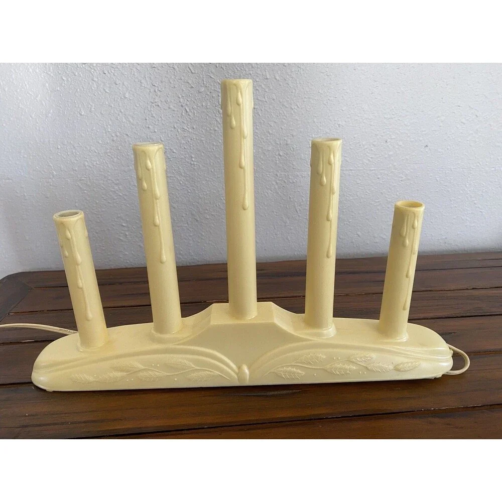 Vintage Christmas Window Tiered Candle 5 Stick Candelabra Dripping Wax Electric
